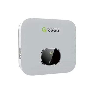 Square white device with a black display and Growatt logo, used for solar energy management.