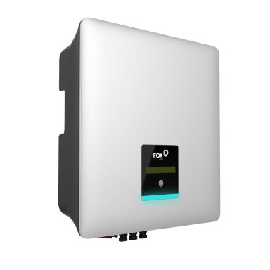 White electrical inverter with a small control panel and indicator light.